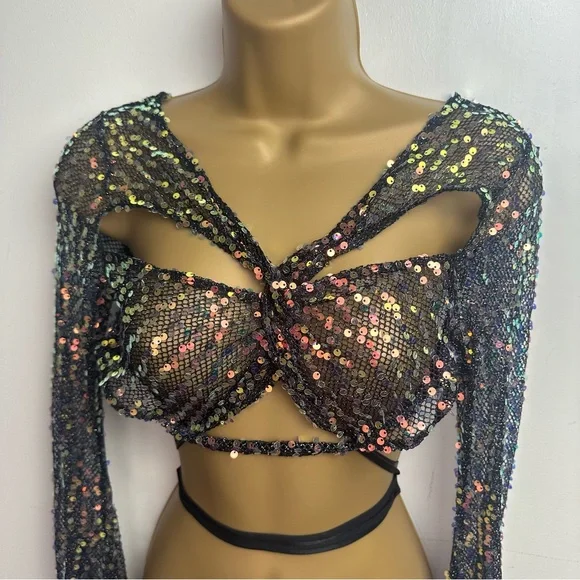 Dolls Kill Sequin Mesh Crop Top - Multicolor - Picture 6 of 15